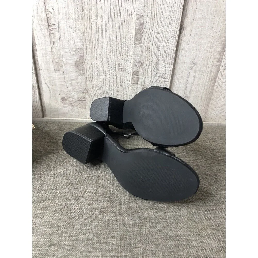 Womens Essentials Shoes Size 8.5 Black Heels Dress Sandals Open Toe Summer - Picture 6 of 8